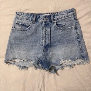 Zara Light Blue Frayed Hem Jean Shorts